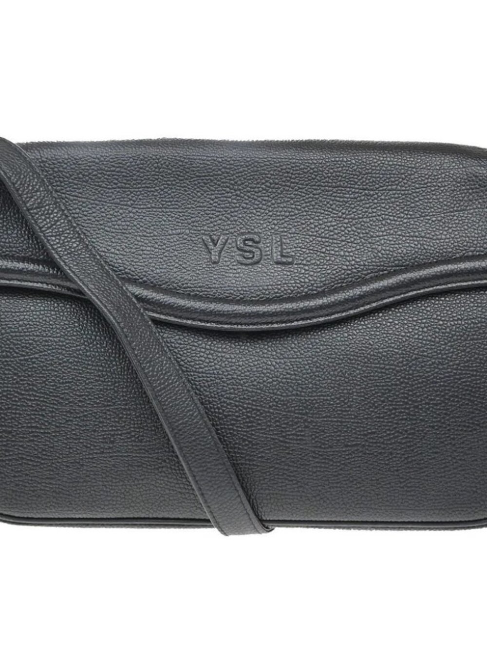 YVES SAINT LAURENT Logo YSL Flap Crossbody Shoulder Bag Leather Black 37KD877